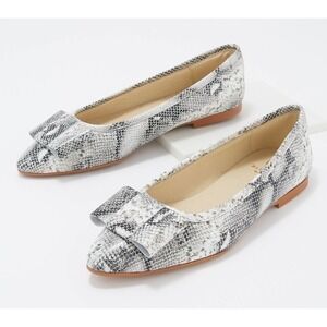 New BluBlonc Maya Leather Pointed-Toe Bow Ballet Flats Snake Size EU 36 US 6